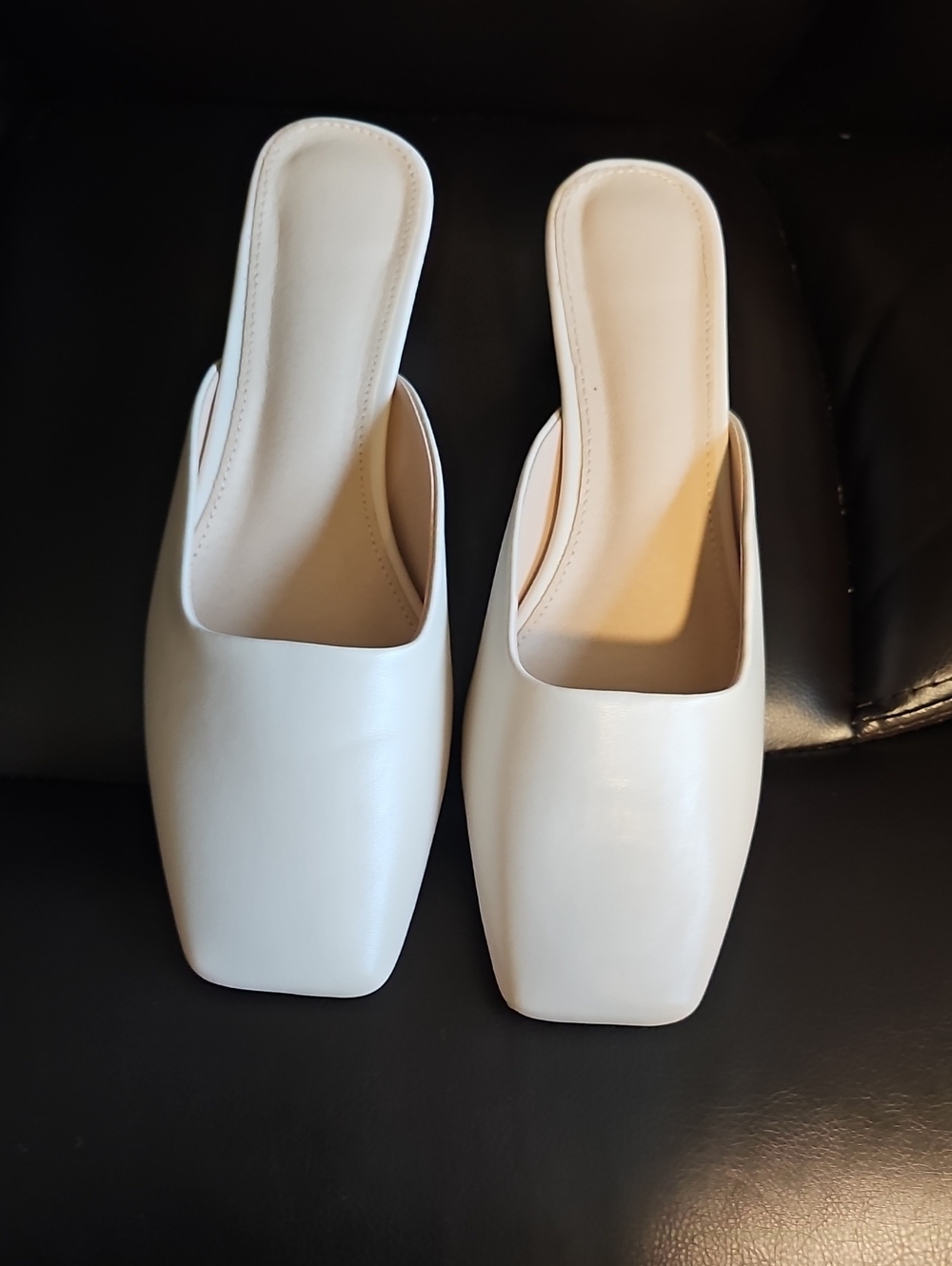 Women's White Square-Toe Slide Mules